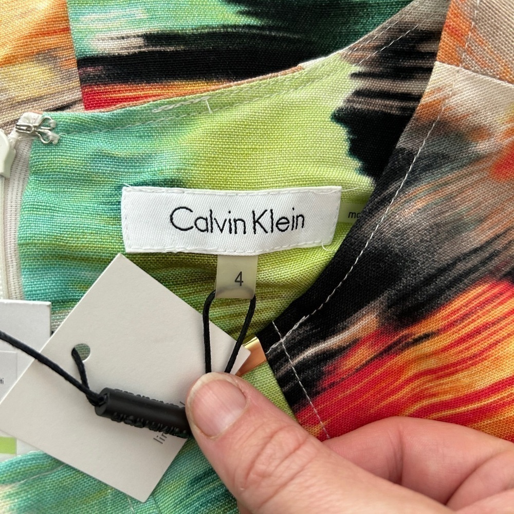Calvin Klein Linen Scoop Neck Midi Dress 4 - Picture 7 of 11